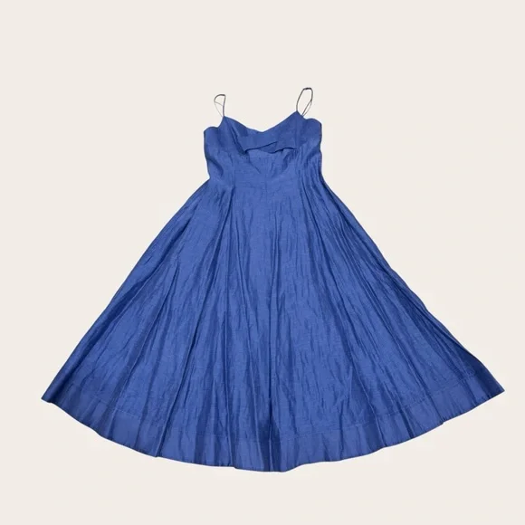 Muse by Marchesa SZ 12 Hydrangea A-Line Sleeveless Linen Blend Dress Agean Blue - Picture 10 of 16